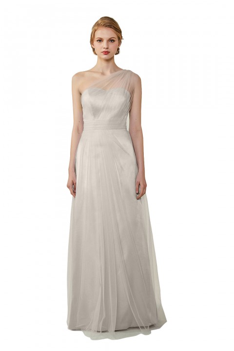 Romantic Illusion One-Shoulder Tulle Open Back Bridesmaid Dress 