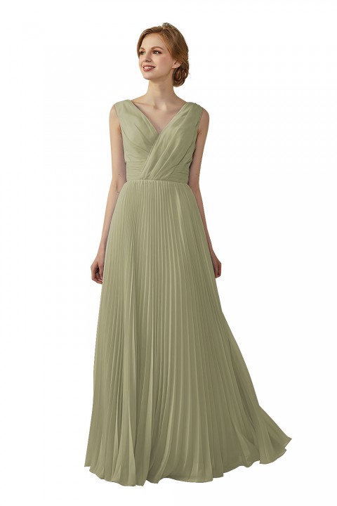 Chiffon V-Neck and V-Back A-Line Pleated Bridesmaid Dress 