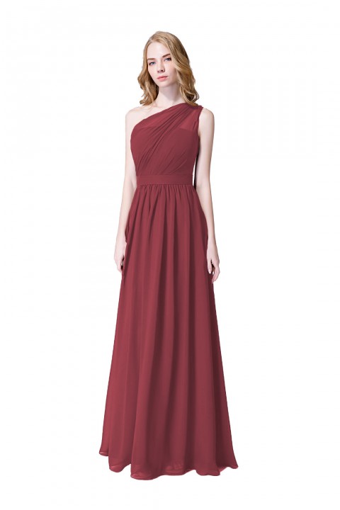 Illusion One-Shoulder Chiffon Pleated Bridesmaid Dress Long