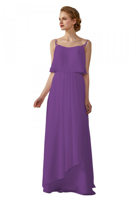 Boho Spaghetti Straps Chiffon V-Back Bridesmaid Dress with Flounce