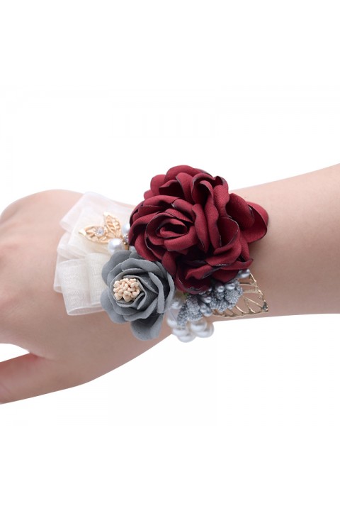 Artificial Flower Pearl Wedding Wrist Corsage