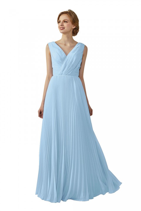 Chiffon V-Neck and V-Back A-Line Pleated Bridesmaid Dress 