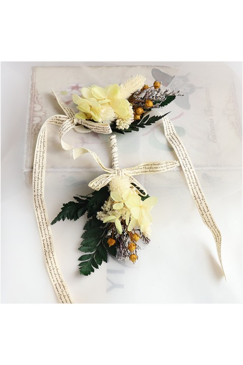 Dried Flower Wrist Corsage Boutonniere Set