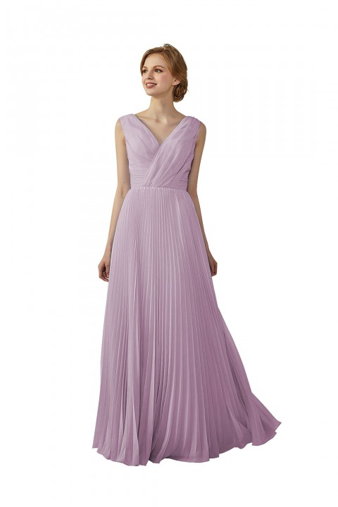 Chiffon V-Neck and V-Back A-Line Pleated Bridesmaid Dress 