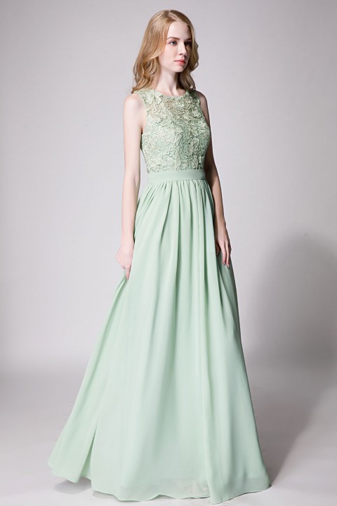 Clearance |Lace Upper Body Chiffon Bridesmaid Dress without Sleeves