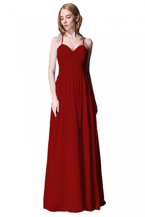 Spaghetti Straps Halter Neckline Front Cascade Bridesmaid Dress with Keyhole Back