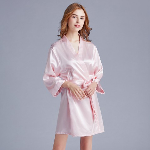 Queen Embroidery Wrap Silk Wedding Robe with Tied Waist