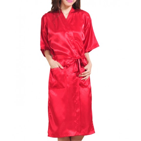 Hot Drilling Tied Waist Silk Mother of the Bride Robe with Pockets