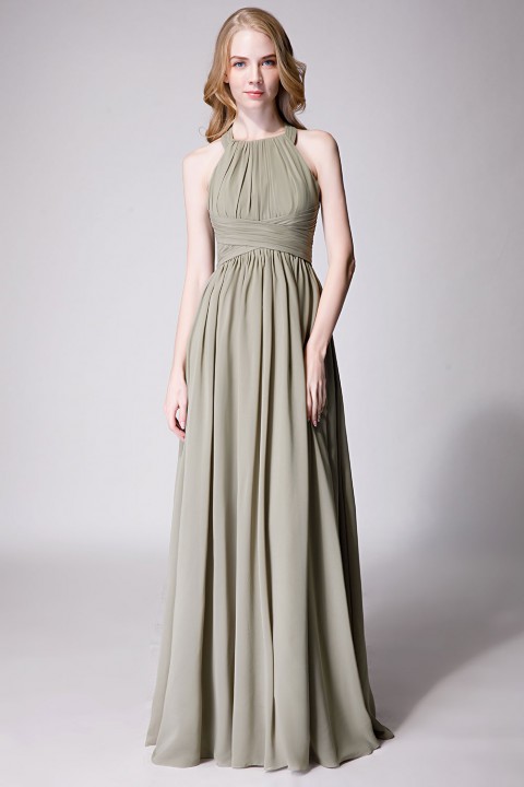 Sophisticated Halter Neckline Keyhole Back Pleated Bridesmaid Dress