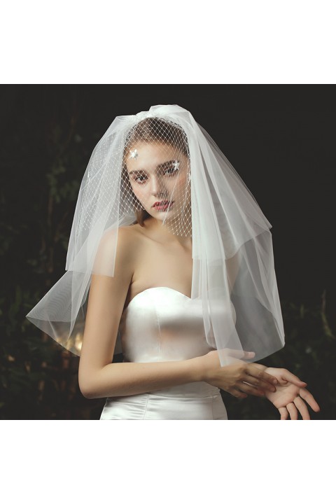 White Muti-Layers Short Soft Tulle Wedding Bridal Covering Veil With Comb