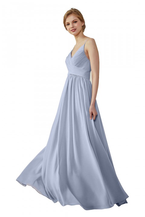 Spaghetti Straps Pleated Low V Back Bridesmaid Dress