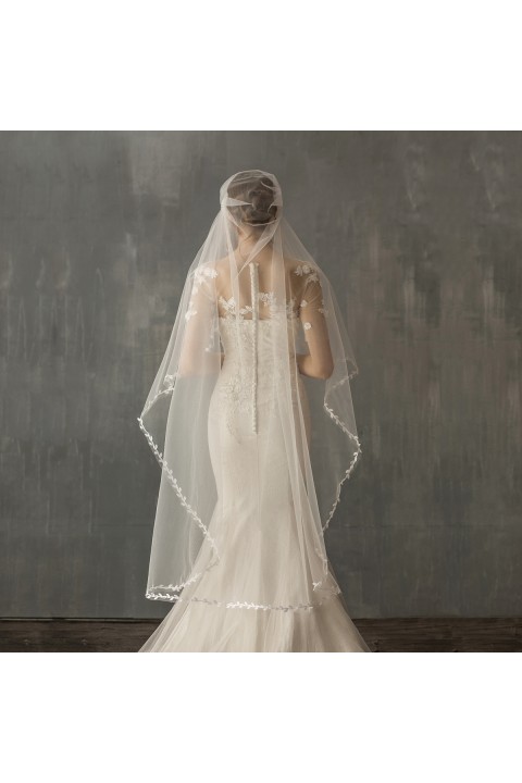 Vintage Leaf Shape Serging Lace One-Tier Wedding Bridal Veil With Comb