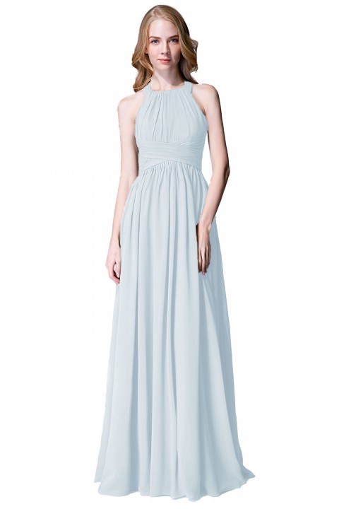 Sophisticated Halter Neckline Keyhole Back Pleated Bridesmaid Dress