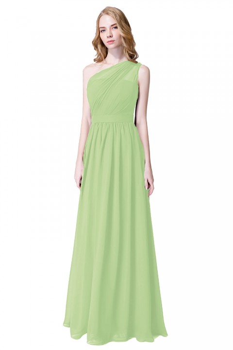 Illusion One-Shoulder Chiffon Pleated Bridesmaid Dress Long