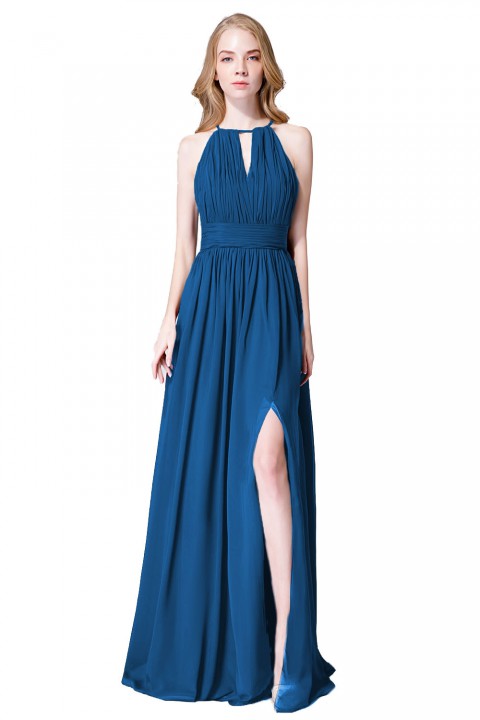 High-Neck with Keyhole Halter Tie Back Chiffon Bridesmaid Dress 