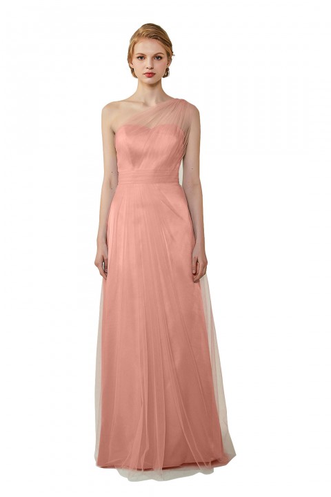 Romantic Illusion One-Shoulder Tulle Open Back Bridesmaid Dress 