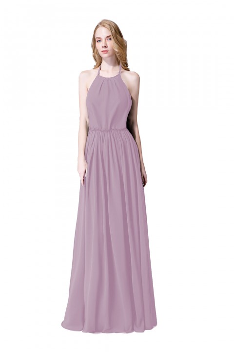 Halter Spaghetti Strap Open Back Chiffon Bridesmaid Dress with Sash