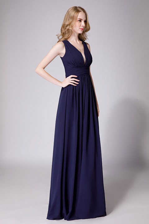 Sexy Deep V-Neck Plunging Silt Bridesmaid Dress with Keyhole Back