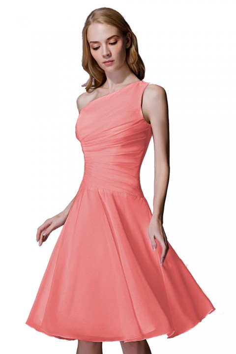 Asymmetrical One-Shoulder Chiffon Ruched Bridesmaid Dress Short