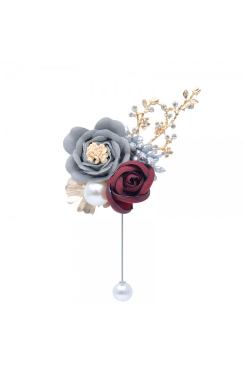 Artificial Flower Pearl Beaded Wedding Boutonniere