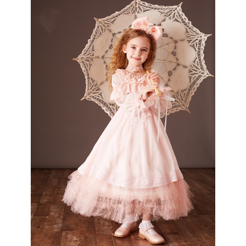 Pink Long-sleeved Vintage Princess Costume Dresses