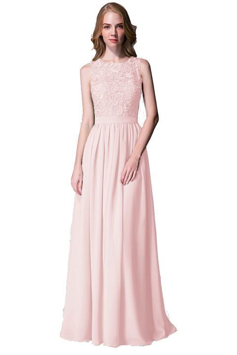 Clearance |Lace Upper Body Chiffon Bridesmaid Dress without Sleeves