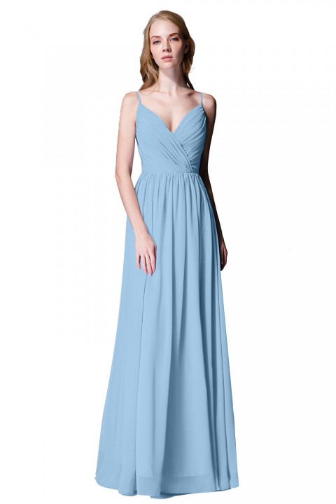 Spaghetti Straps Shell Neck Chiffon Bridesmaid Dress Open-back 