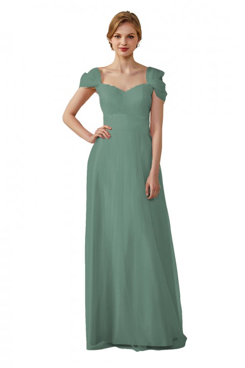 Sweetheart Neckline Cold Shoulder Long V back Tulle Bridesmaid Dress