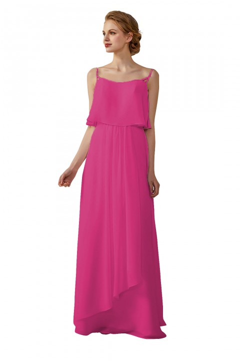 Boho Spaghetti Straps Chiffon V-Back Bridesmaid Dress with Flounce