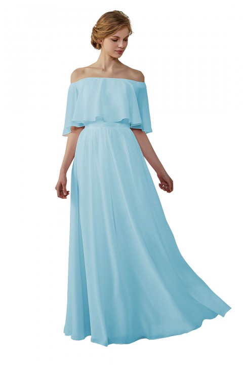 Bohemian Style Off Shoulder Chiffon Flounce Top Bridesmaid Dress