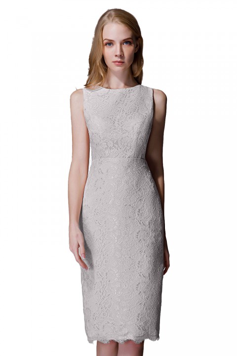 Elegant Boatneck Lace Short Bridesmaid Dress with Keyhole Back