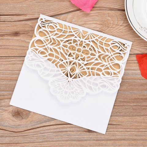 Special Laser-cut Half Hollow Out Square Customized Design Wedding Invitation