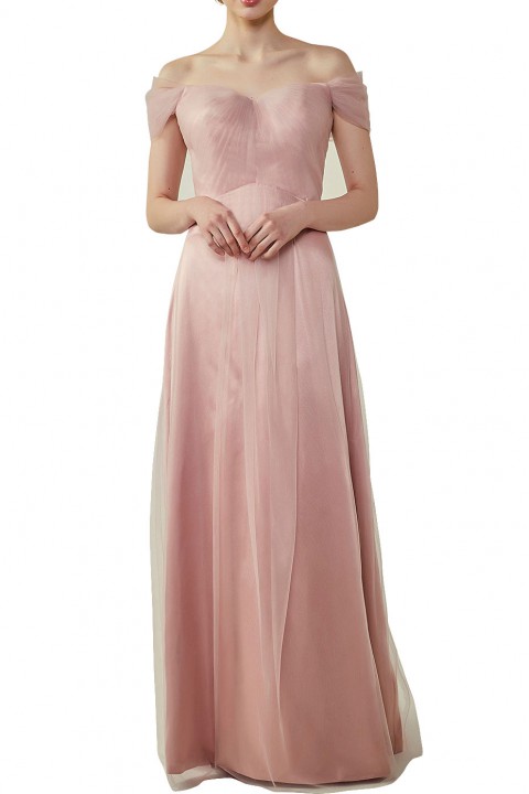 Simple Off the Shoulder Tulle Sweetheart Column Bridesmaid Dress