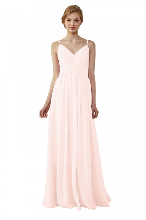 Spaghetti Straps Pleated Low V Back Bridesmaid Dress