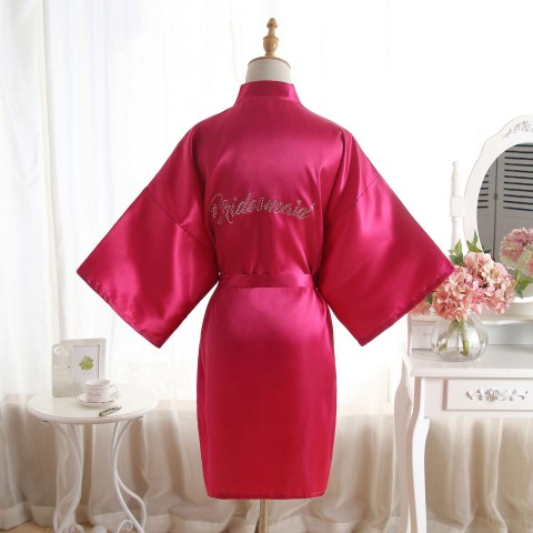 Hot Drilling Tied Waist Silk Bridesmaid Robe