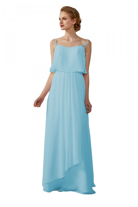 Boho Spaghetti Straps Chiffon V-Back Bridesmaid Dress with Flounce