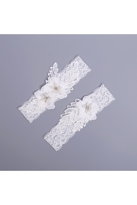 Floral Pearl Crystal Elastic Lace Bridal Garter Set