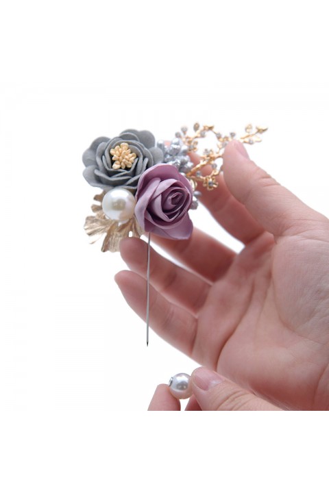 Artificial Flower Pearl Beaded Wedding Boutonniere