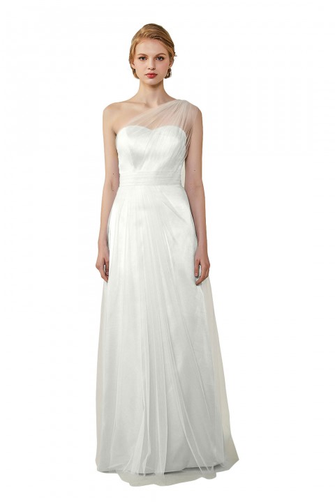 Romantic Illusion One-Shoulder Tulle Open Back Bridesmaid Dress 