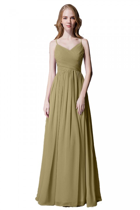 Spaghetti Straps Pleated Chiffon Bridesmaid Dress with Lace Open Back