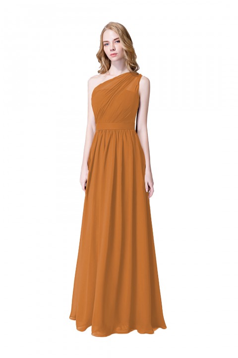 Illusion One-Shoulder Chiffon Pleated Bridesmaid Dress Long