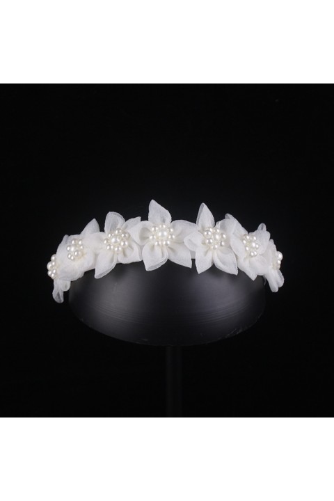 White Handmade Pearl Silk Flower Decor Bridal Headband