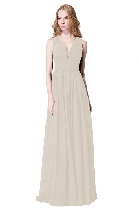 Sexy Deep V-Neck Plunging Silt Bridesmaid Dress with Keyhole Back