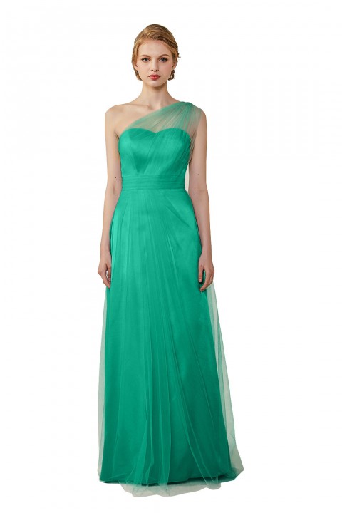 Romantic Illusion One-Shoulder Tulle Open Back Bridesmaid Dress 