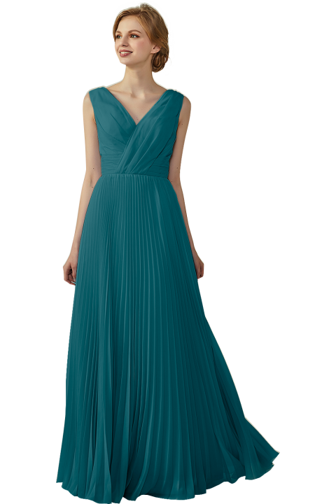 Chiffon V-Neck and V-Back A-Line Pleated Bridesmaid Dress 