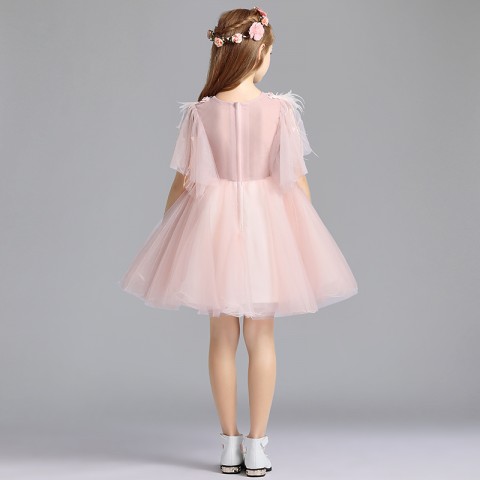 Special V-neck Design Cap Sleeve Flowers Decor Tulle Skirt Girls Pageant Dresses