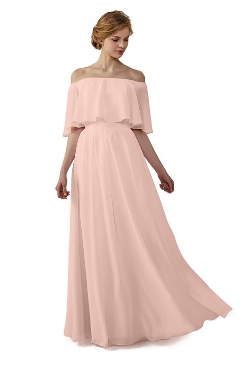 Bohemian Style Off Shoulder Chiffon Flounce Top Bridesmaid Dress