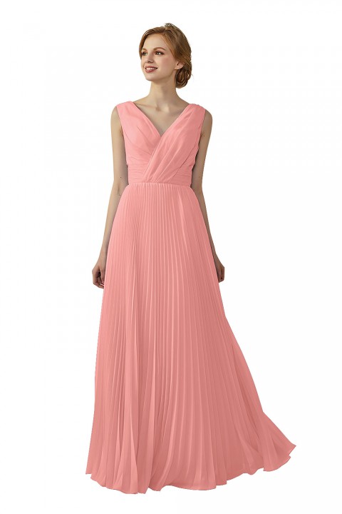 Chiffon V-Neck and V-Back A-Line Pleated Bridesmaid Dress 