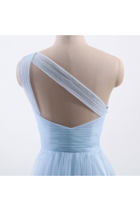 Romantic Illusion One-Shoulder Tulle Open Back Bridesmaid Dress 