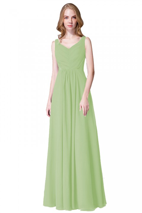 Elegant V-Back Chiffon Tank Bridesmaid Dress with Mesh Lace Inset